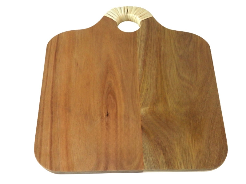 Premium Square Acacia Wood Cutting Board with Rattan Accent Handle